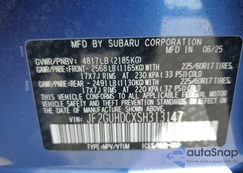 2025 Subaru Crosstrek Premium z USA, uszkodzony, nr VIN JF2GUHDCXSH313147